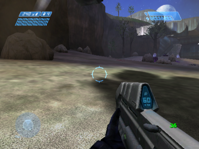 Halo CE beach battle on The Silent Cartographer running on an Anbernic RG35XX H at 36 fps